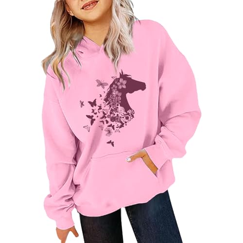 Generisch Kinder Hoodie Mädchen Pferde Schmetterling Motiv personalisierte Mädchengeschenke mit Namen und Pferd