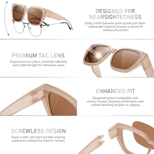 Image of HAOLOTA Polarized Fit Over Glasses Sunglasses for Women Men Trendy Square Wrap Around Shades UV Protection