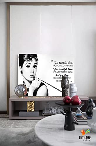 Timuba Hepburn Canvas Wall Art, Hepburn For Beautiful Eyes Quote Poster Framed Wall Decor, Hepburn Black And White Picture Canvas Print For Women Girl Bedroom Bathroom Ready To Hang (18X24Inches) #TOP1