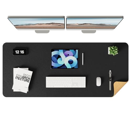 YSAGi Double-Sided Desk Pad, Leather Desk Mat, Eco Cork Desk Pad Protector, Large Mouse Pad for Desk, Waterproof Desk Blotter Pad, Desk Writing Pad fo