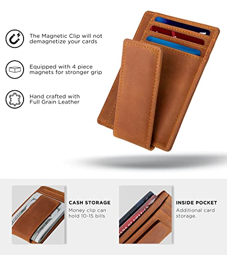 SERMAN BRANDS Front Pocket Wallet with Money Clip Magnetic. Bifold Minimalist RFID Leather Wallets for Men Slim Card Wallet4