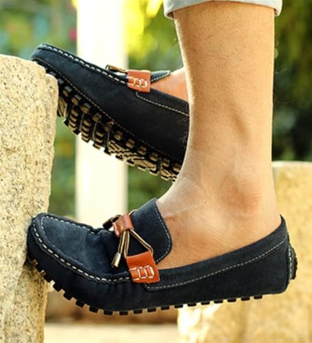Men's Casual Hand-Sewn Suede Penny Loafers Slip-On Leather Shoes Comfortable Round Toe Lightweight Dress Shoes for Outdoor Walking Driving4