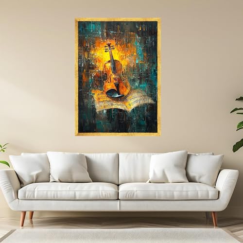 Tableau abstrait sur toile violon pour raviver un mur blanc de salon - 4
