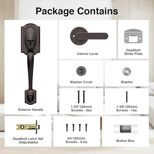 Image of Front Door Handle, Exterior Door Handle with Passage Lever, Vintage Front Entry Door Handle No Lock, Reversible for Left & Right Handed Doors, Lower Half Grip, Oil Rubbed Bronze