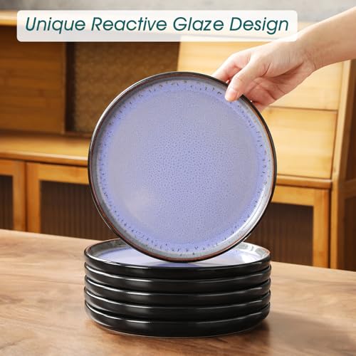 Image of vancasso Plates and Bowls Sets, 18 Pieces Stoneware Dinnerware Sets for 6, Kitchen Dish Set Mircowave and Dishwasher Safe Dinner Set Ceramic Dishware, Light Purple, Series AMBER
