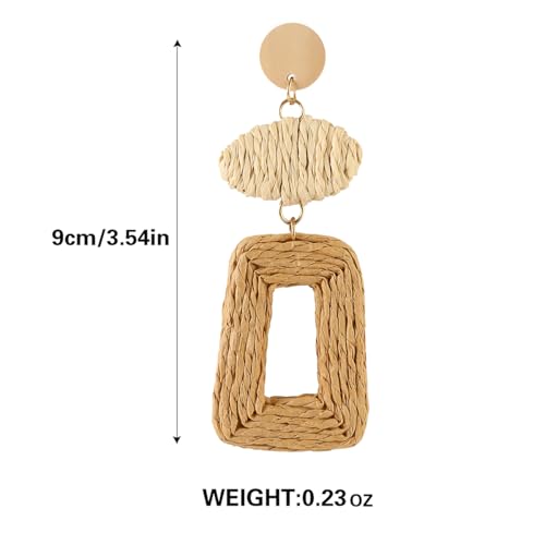 Image of Handmade Raffia Hoop Earrings Statement Tropical Bohemian Straw Dangle Earrings Natural Rattan Vacation Style Round Earrings for Women Summer Beach Party Essential Jewelry