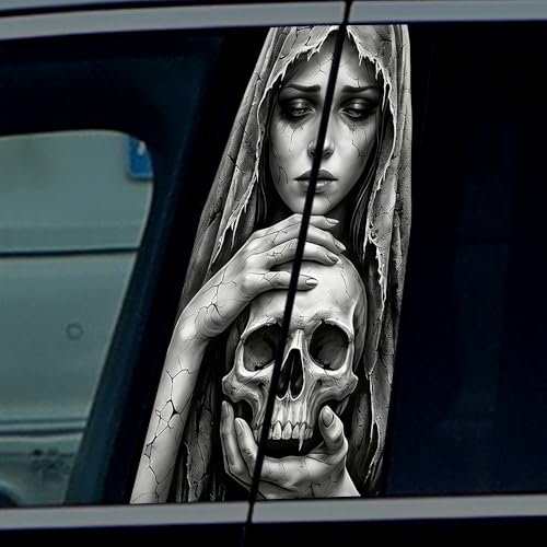 Image of Halloween Cars Body Horror Sticker, Classic Horror Movie Characters Peeking Decal Michae Waterproof Scary Vinyl Stickers for Bumper Car Decals 11in*18.89in (Sad Beauty)