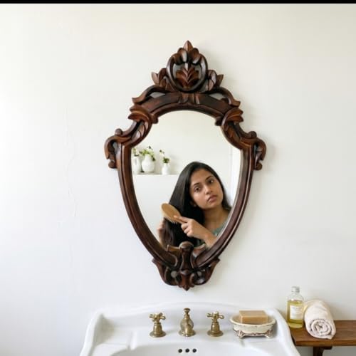 Image of Maharani Mirror Frame for Living Room Bedroon Bathroom (Maharani Mirror Frame) & Jharokha Style Mirror Frame (Size18x12inch).