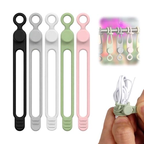 Silicone Cable Organizer Management,Reusable Cable Ties,Cord Holder Charger Wire Organizer for...