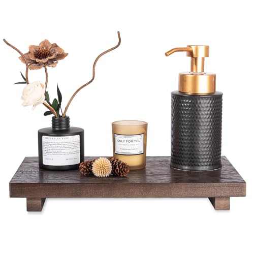 zoocatia Small Wood Tray Pedestal Stand Farmhouse Bathroom Decor Decorative Wooden Riser Kitchen Soap Dish Holder for Vanity, Counter, Sink, Large 11.8" x 7" - Walnut
