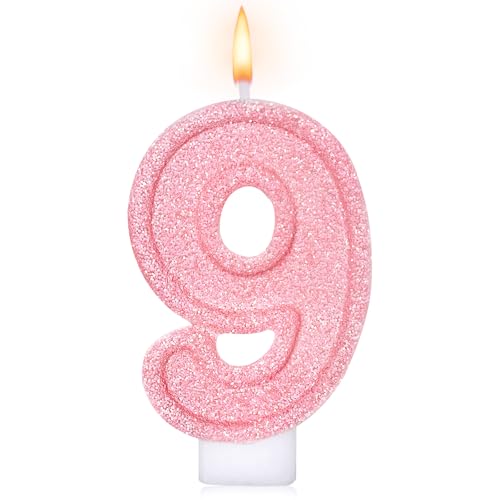 Cute Number 9 Birthday Candle Glitter Pink Number Candles Birthday Cake Topper Decoration Party Supplies Anniversary Celebrations