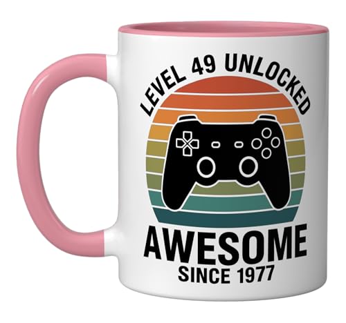 Level 49 Unlocked – Gamer Since Ceramic Mug, Pink/White