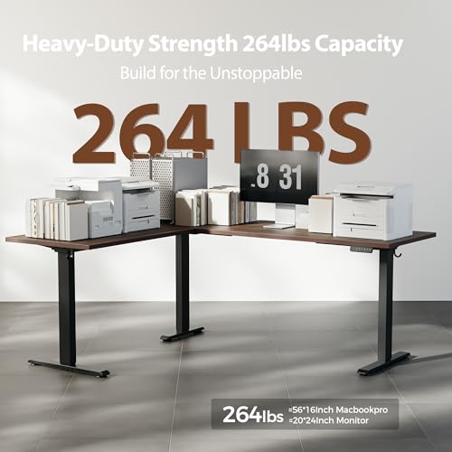 Image of Agilestic Triple Motors 73 inch x 60 inch L Shaped Standing Desk, Electric Standing Desk Adjustable Height, Extra Large Desktop Corner Table for Home Office, Gaming Workstation, Splice Board, Dark Walnut