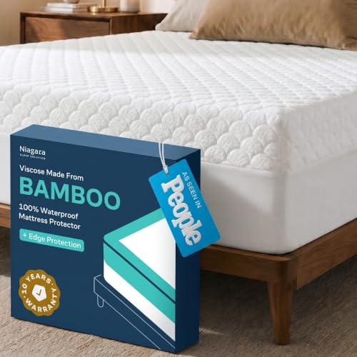 Image of Ultra Soft Waterproof Mattress Protector California King - 6-21 inch Deep Pocket with Leak-Proof Edge Protection - Noiseless & Cooling Soft-Touch Viscose Made from Bamboo - Machine Washable (White)
