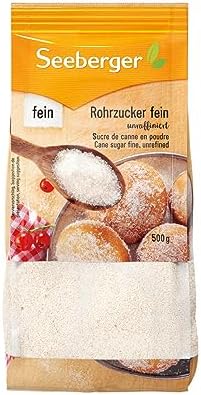 Seeberger Rohrzucker fein, unraffiniert 12er Pack: heller karamelliger Zucker aus Zuckerrohr - schnell löslich zum Süßen von Speisen und Getränken - vegan (12 x 500 g)
