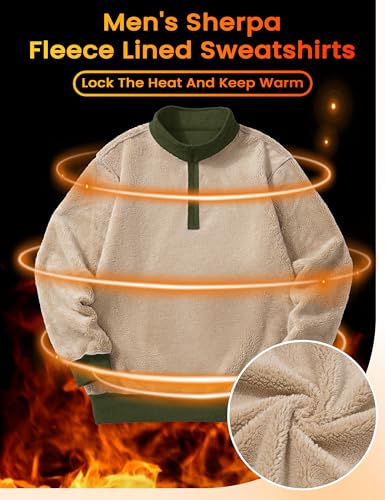 Image of MAGCOMSEN Men's Sherpa Lined Quarter Zip Fleece Heavyweight Pullover Winter Warm Sweatshirts