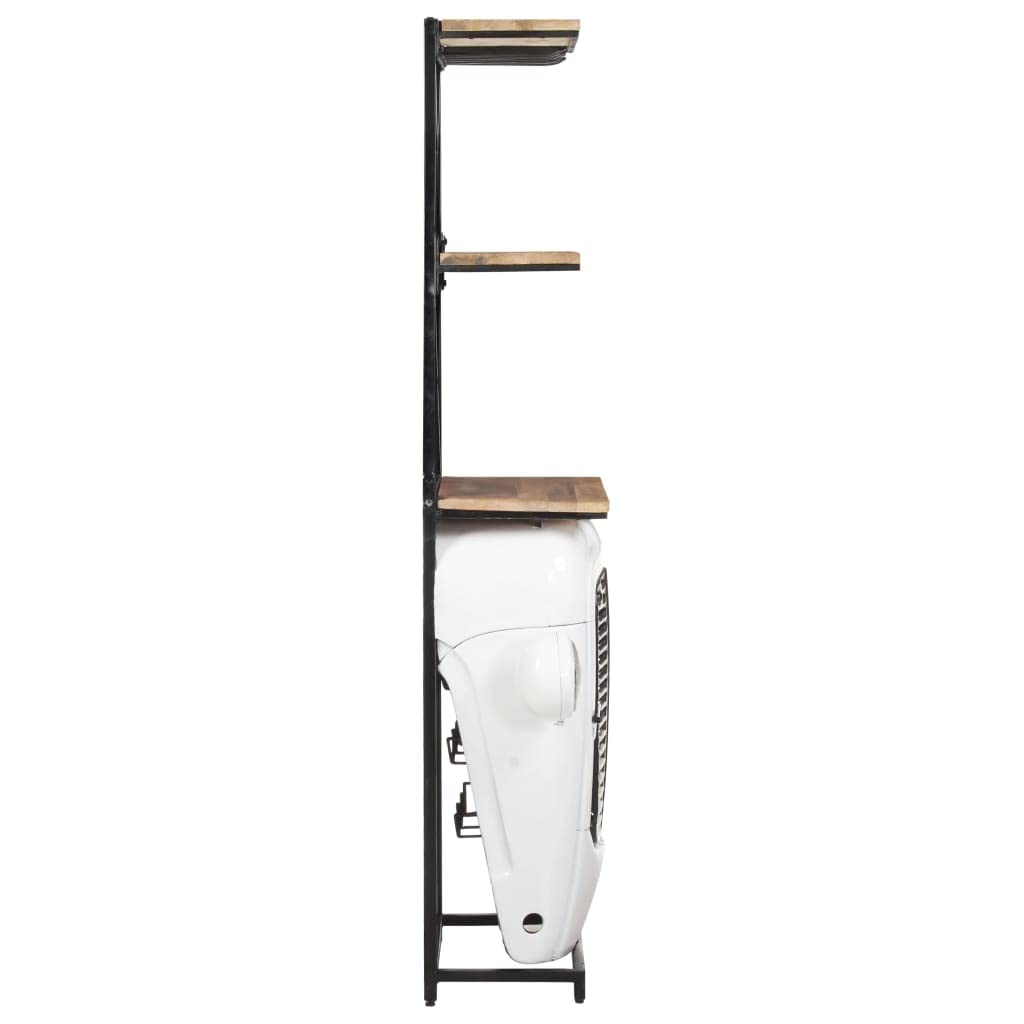 Traktor-Weinschrank Weiß aus rauem Mangoholz und Metall, 49x31x172 cm, 9 Flaschenhalter, 2 Ablagen, stehend, platzsparend, für Küche, Esszimmer, Wohnzimmer, Bar und Keller