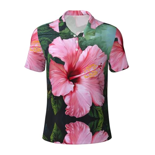 Polo hawaïen anti-plis imprimé floral rose pour corriger l'inconfort des hauts d'été