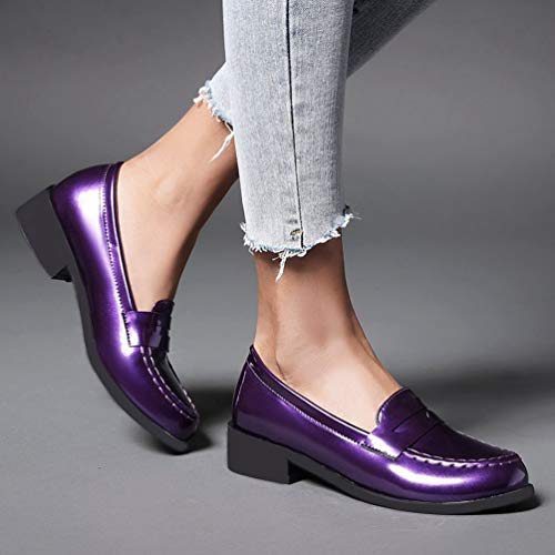 Image of Caradise Women's Patent Leather Loafers Block Heel Slip On Casual Shoes Size 7.5 B(M) US,Purple