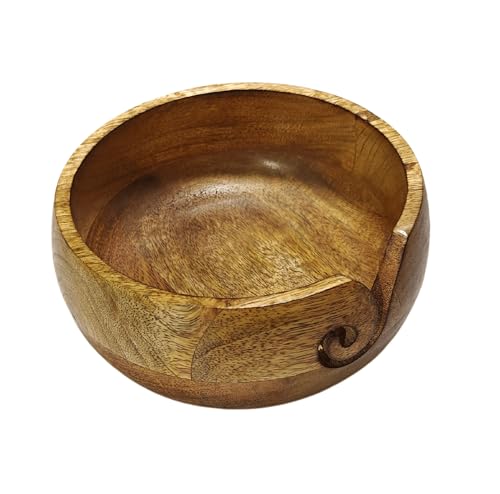Image of Handmade Acacia Wood Yarn Bowl - Large Knitting & Crochet Holder for Tangle-Free Crafting - 6.5 inch x 3 inch (Walnut) - Gift for Knitters & Crocheters