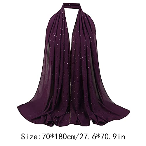 YAOSEN Women Rhinestone Hijab Muslim Head Wrap Long Scarf (Diamond-Purple)2