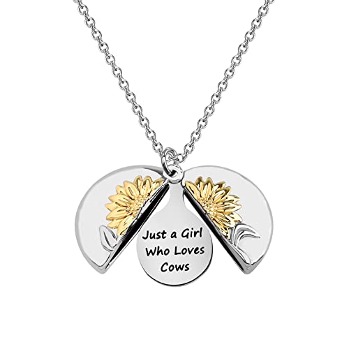 Sunflower Necklace Cow Lover Owner Gift Just a Who Loves Cows Jewelry Cowgirl Farming Farmer Gift
