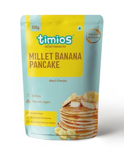 Timios Healthy No Maida Multigrain Pancake Mix|Made with Ragi,Millets,Jowar & Jaggery Powder|Millet Banana| Instant and HealthyBreakfast | Pack of 2 | 300g