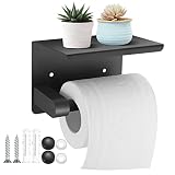 Porte Papier Toilettes, Porte Rouleau de Papier Toilettes avec Etagère, Support Papier Toilette Acier Inoxydable Montage Auto-adhésif ou à Vis pour Cuisine, Salle de Bain, Noir