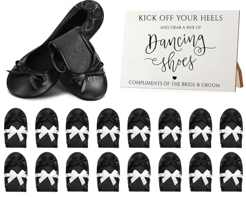 Jecery 24 Pairs Bridal Shower Supplies Wedding Foldable Ballet Flat Set Ballerina Shoes Party Sign Portable Roll up Travel Slippers Wedding Dancing Shoes for Guest Bridesmaid