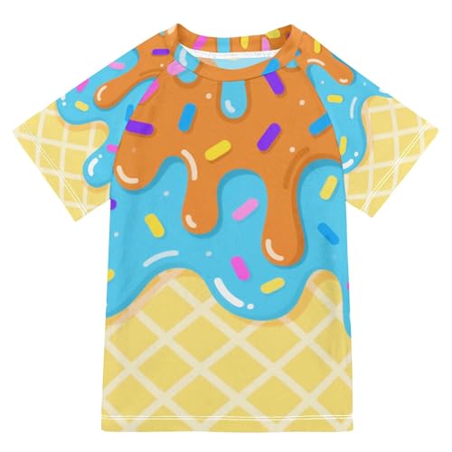 Cute Ice Cream Blue Bathing Suit Girls Sun Protection Tshirts Swimwear Beach Tops 3T