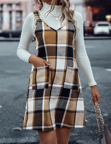 Idealsanxun Plaid Dresses For Women Overall Dress Fall Outfits For Women 2024 Pinafore Corduroy Jumper Sleeveless Sweater Mini Dress thumb #4