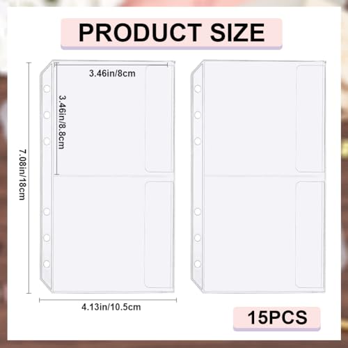 CRASPIRE 15PCS A6 Binder Pockets No Zippers Cash Budget Envelopes 6-Hole Zipless Binder Dual Pouches Clear PVC Savings Challenges Envelope Protector for Money Folder Organizer Loose Leaf Inserts Bags - Image 2