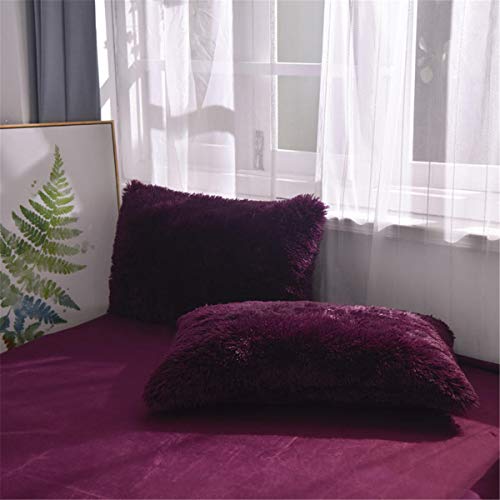 Soukach Shaggy Fluffy Queen Duvet Cover Set,3 Pcs Faux Fur Bedding,1 Fuzzy Duvet Cover +2 Furry Crystal Velvet Pillow Case,Luxury Long Fleece Decorative For Bed Room(Plum Purple, Queen) #TOP2