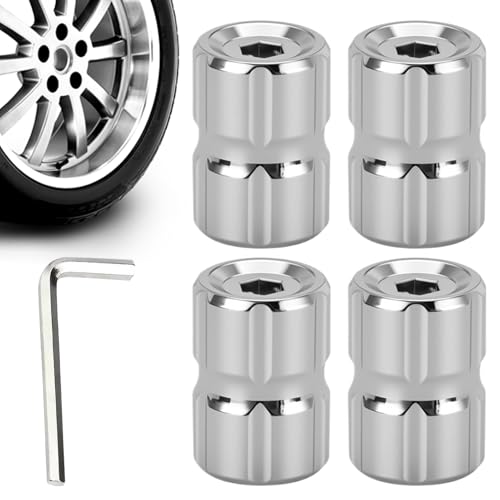 Bouchons De Valve De Pneu, 4Pcs Antivol Bouchon Valve Pneu avec Clé Hexagonale, BouchonPneu Voiture, BouchonValve Pneu Voiture, Capuchon DeValve Rechange PourVoiture Et Moto Roue Et Pneu