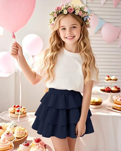 Image of KEREDA Girls Skirt Kids Casual 3-Layer Ruffle Skort School Uniform Skirts for Girls