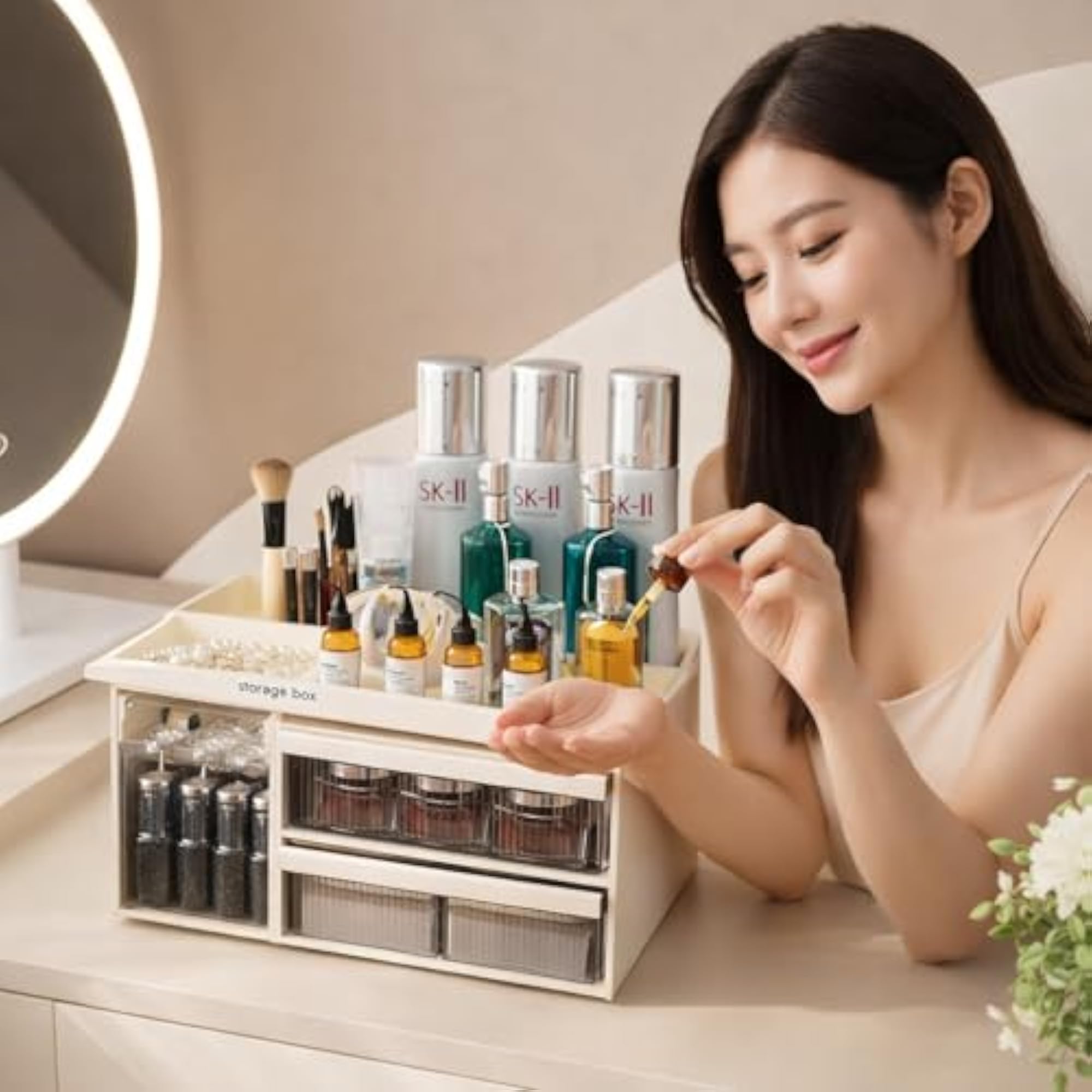 Luxury Makeup Organizer Box for Women in Pink