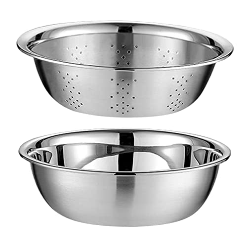 Hemobllo Bacinella in Acciaio Inossidabile Setaccio per Lavaggio Verdure 2 Pezzi Drenante e Antiscivolo per Cucina e Lavaggio Frutta