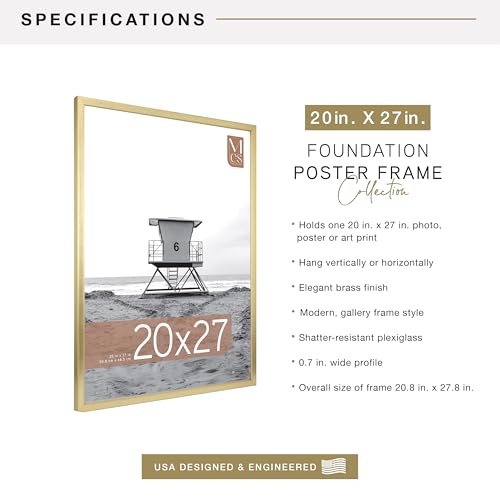Image of MCS Foundation 20x27 Poster Frame Traditional Brass, Vertical & Horizontal Wall Hanging Large Picture Frame for Photos, Posters & Art Prints (1-Pack)