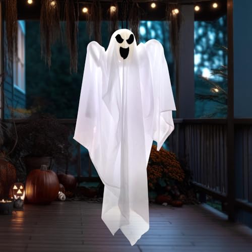 Image of JOYIN 1 PC 27.5 inch Halloween Hanging Ghost Decorations Outdoor, Halloween Flying White Ghost Decor for Tree Front Yard Patio Lawn Garden, Haunted House Prop, Party Decor Outside