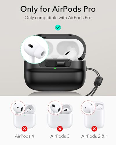 ESR for AirPods Pro Case (2023/2022/2019, 2nd/1st Gen), Compatible with Airpods Pro 2 (USB-C/Lightning Cable), MagSafe Ready, Magnetic Lid Lock, Full Drop Protection Cover with Lanyard, Black