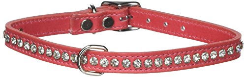 Image of Signature Leather Crystal Dog Collar, Salmon Solid Grain Leather, Fits 11.5 inch-13.5 inch Neck Size, 16 inch Overall Length