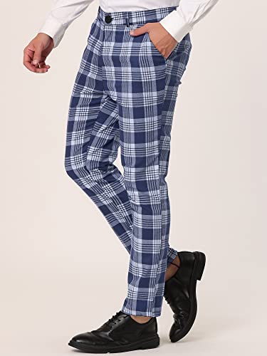 Lars Amadeus Men's Plaid Dress Pants Casual Slim Fit Checkered Business Trousers 30 Navy Blue #TOP1