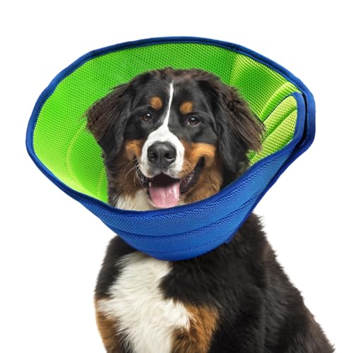 Halskrause Hund, Hundekragen Leckschutz, Atmungsaktive Halskragen Hund, Einstellbarer Halskrausen für Hunde, Trichter Hunde, Hundehalskrause FüR Vorbeugung Von Biss-Und Leckwunden, Size L, Blau