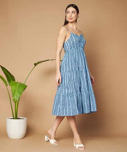 Image of COTLAND Fashions Breathable Cotton Printed A-Line Midi Dress for Women