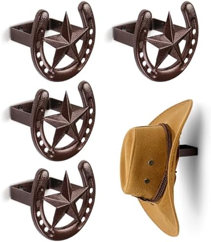 Cowboy Hat Hanger Wall Mount, 4 Pack Cowboy Hat Rack, Metal Horse...