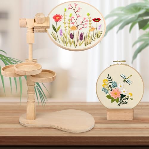 Image of embhand Embroidery Hoop Stand Adjustable - Rotated Embroidery Frame Stand with 6'' 8'' Embroidery Hoops and 3pcs Bowls for Needlework Supplies, Embroidery Hoop Holder, Embroidery Stands for Hand Work