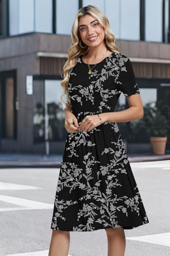 Image of Womens Short Sleeve Empire Waist Dresses Casual Summer Dress with Pockets