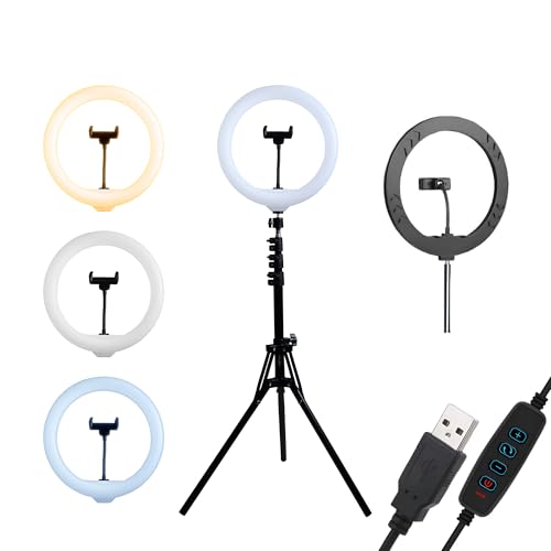 DIGITEK® (DRL-14C) 14 Inch LED Ring Light with 5ft Stand & Smartphone Mount - USB Powered, Color Switch Mode, Brightness Control, Dual Temperature - for Photo & Video Shoots, Makeup, Vlogging!