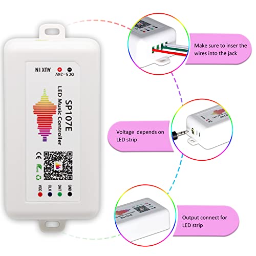 Image of SP107e LED Controller, Music-Sync RGB Pixel Controller for WS2812b /Ws2811 /SK6812 LED Strips & Screen Lighting, APP-Controlled Smart System with Real-Time Audio Effects