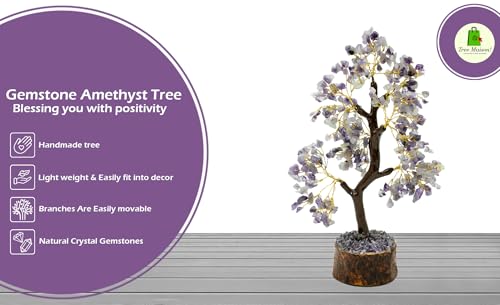 Image of Amethyst Crystal Tree (300 Beads) | Handmade Home Decor Bonsai | Vastu & Feng Shui Gift Item | Healing Crystals Tree for Home Decoration, Spiritual Gifts | Size 9-10 Inch
